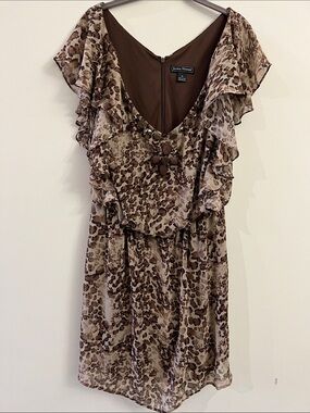 Jessica Howard Brown and Cream Leopard-Print Ruffle Mini Dress
